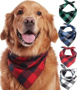 Honden Bandana - 4 Verschillende Kleuren - 4 Stuks In 1 Verpakking -Hond Halsband Zakdoek - Honden Slabber - Halsdoek Voor Dieren - Grote Honden Bandana - Honden Halsband Sjaal - Zwart Blauw Rood Groen -