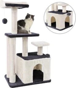 Merkloos MC Star Krabpaal 100cm Met Schraper Meerdere Platforms, Tweedeurs Kattengrotten, Speelgoedballen Met Bellen, Krabbed Natuurlijk Sisal Katten Spelletjes - Grijs&Beige, 100cm -Huisdierbenodigdheden 1030x1200 6