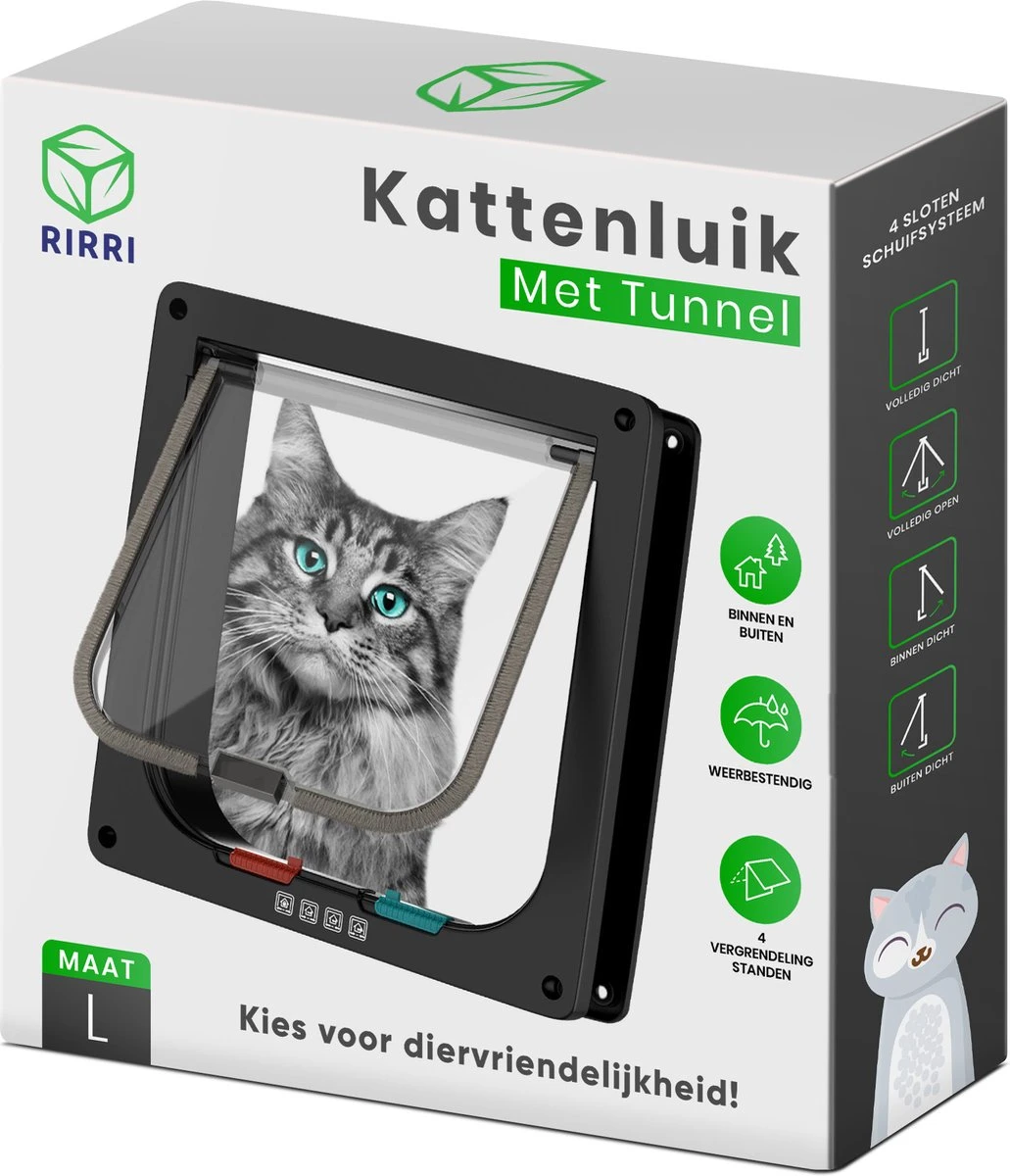 Rirri Kattenluik Met Tunnel - 4 Vergrendelingsstanden - Weersbestendig - Binnen En Buiten - Maat L - Zwart - 25,5 X 23.5 Cm 8 Rirri Kattenluik Met Tunnel - 4 Vergrendelingsstanden - Weersbestendig - Binnen En Buiten - Maat L - Zwart - 25,5 X 23.5 Cm - Afbeelding 8