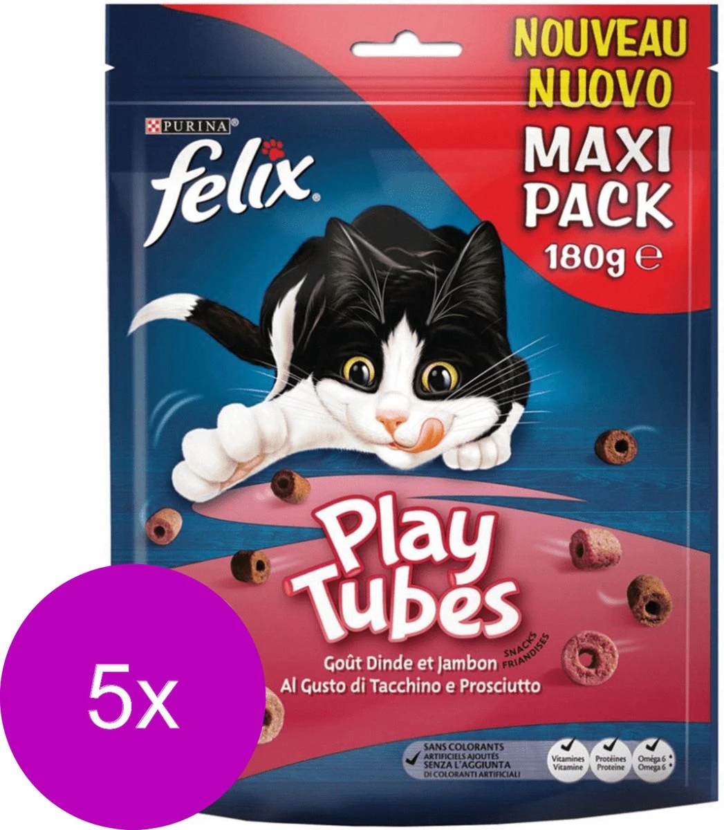 Felix PlayTubes - Kattensnacks Kalkoen & Ham - 5 X 180g 6 Felix PlayTubes - Kattensnacks Kalkoen & Ham - 5 X 180g - Afbeelding 6