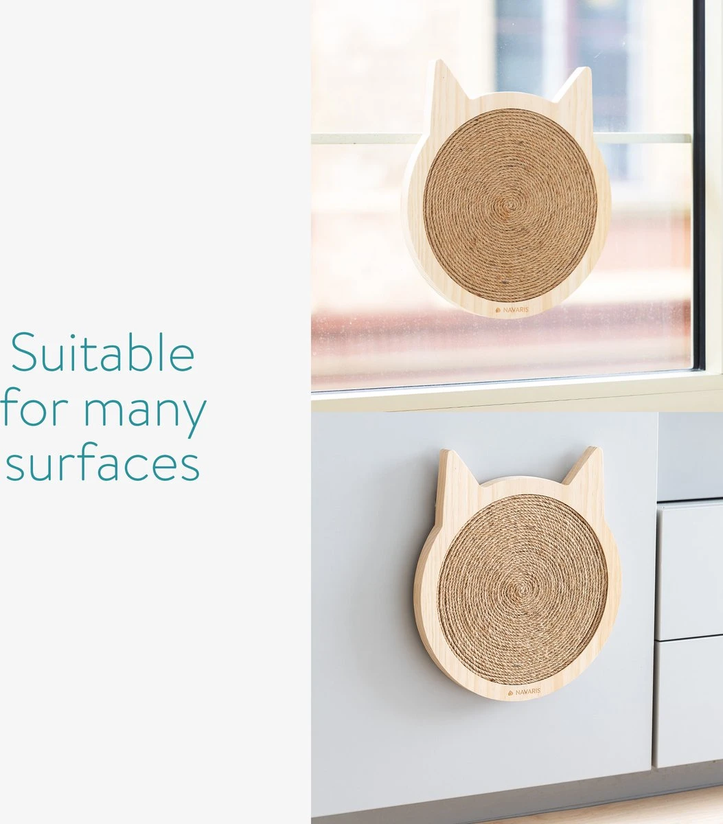 Navaris Houten Krabplank Voor Katten - Krabmat Van Hout En Sisal Voor Aan De Muur - In De Vorm Van Een Kattenkop - Te Bevestigen Met Zuignappen 3 Navaris Houten Krabplank Voor Katten - Krabmat Van Hout En Sisal Voor Aan De Muur - In De Vorm Van Een Kattenkop - Te Bevestigen Met Zuignappen - Afbeelding 3