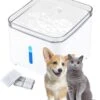 Watson LED Drink Fontijn Voor Huisdieren -2L Drinkfontein - 7 ° Wetenschappelijke Drinkhoek - Auto-off Pomp - Zichtbaar Waterniveau Inclusief 2 Stuks Vervangende Filters - USB Oplaadbaar