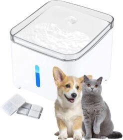 Watson LED Drink Fontijn Voor Huisdieren -2L Drinkfontein - 7 ° Wetenschappelijke Drinkhoek - Auto-off Pomp - Zichtbaar Waterniveau Inclusief 2 Stuks Vervangende Filters - USB Oplaadbaar