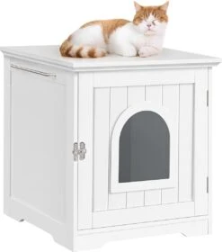 MEUBELEXPERT - Kattenhuis Kattenmand Wit Gesloten Kattentoilet Met Ingang En Handdoekhouder Kattenbak Kast Voor Katten Honden Huisdier 48,5 X 51 X 51,5 Cm Hout