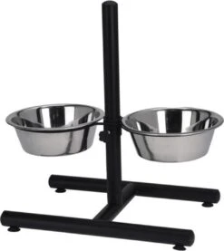 Merkloos Honden Voer & Waterbak - RVS - Op Standaard - In Hoogte Verstelbaar