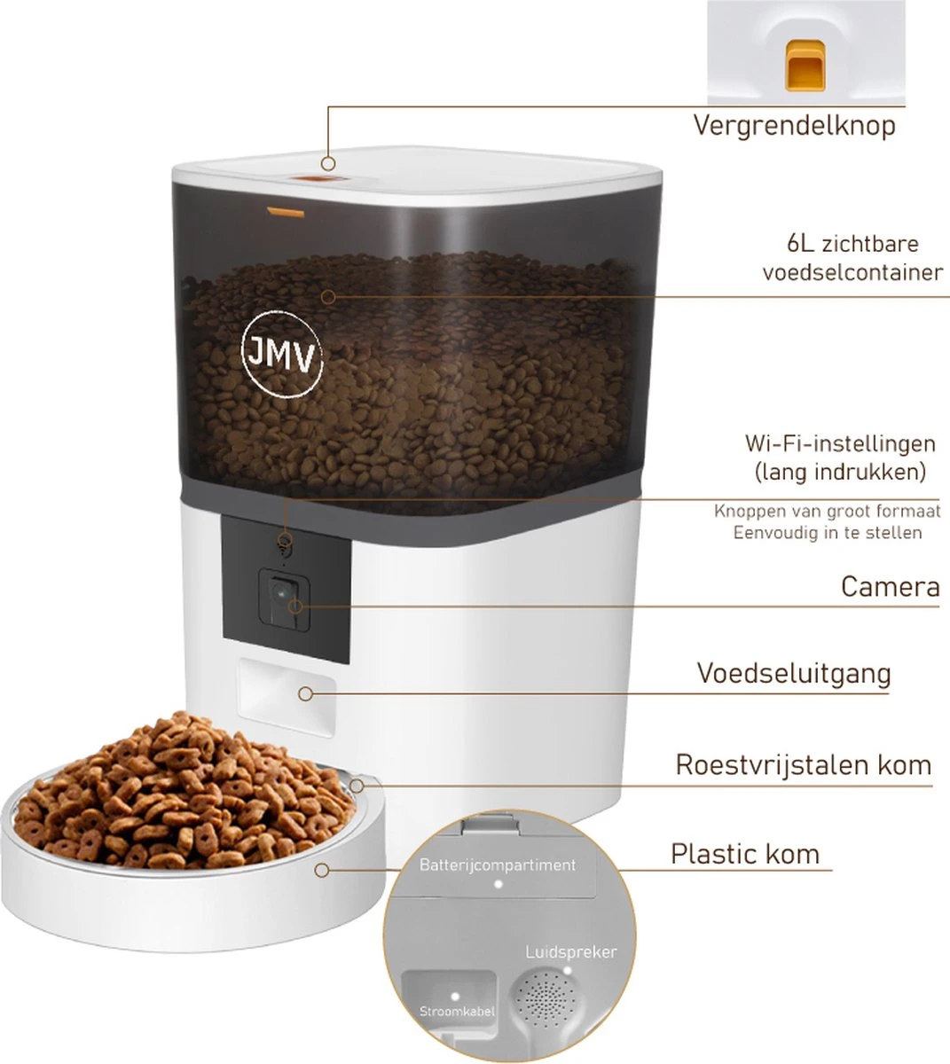JMV Automatische Voerbak Voor Kat En Hond - Voerautomaat Met Verstelbare Camera En Smartphone Besturing - 6 Liter 6 JMV Automatische Voerbak Voor Kat En Hond - Voerautomaat Met Verstelbare Camera En Smartphone Besturing - 6 Liter - Afbeelding 6