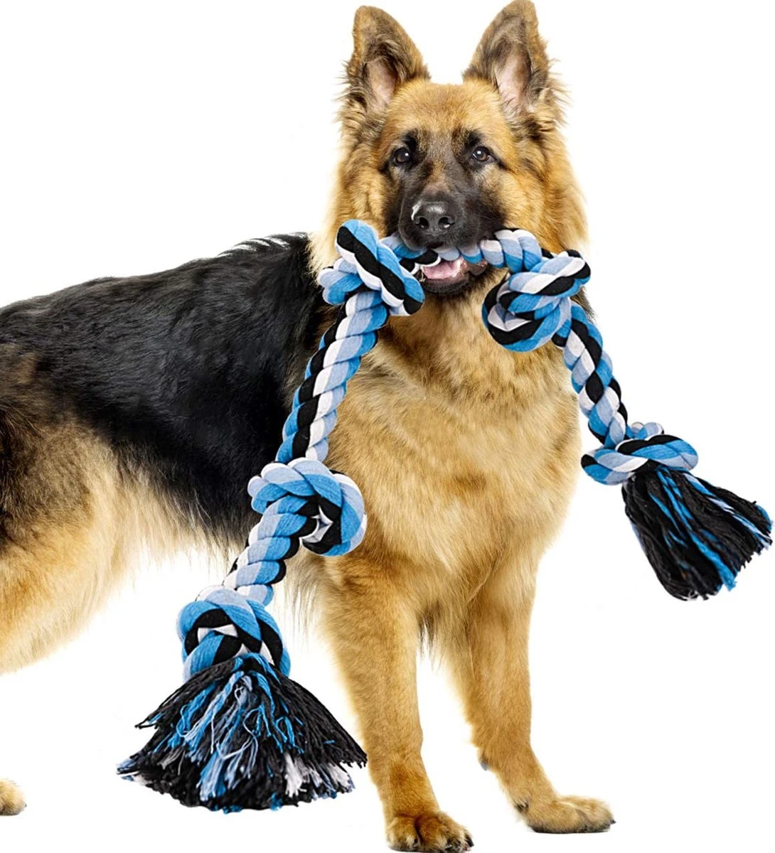 Viervoetjes - BigBoi - XXL - Honden Touw - 90cm - Honden Speelgoed - HondenSpeeltjes - Blauw/Wit/Zwart 1 Viervoetjes - BigBoi - XXL - Honden Touw - 90cm - Honden Speelgoed - HondenSpeeltjes - Blauw/Wit/Zwart