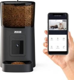 Automatische Voerbak Kat En Hond Zwart - Met Verstelbare Camera - Voerautomaat Met Smartphone Besturing - Voerinhoud 6 Liter - Voerdispenser - Zedar A900