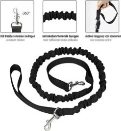 Looplijn Met Heupriem Hands Free - Hondenriem - Reflecterende Hardloopband -Elastische Leiband - Heuptas En Flessenhouder - Zwart - 150 Cm Tot 210 Cm -Huisdierbenodigdheden 1115x1200