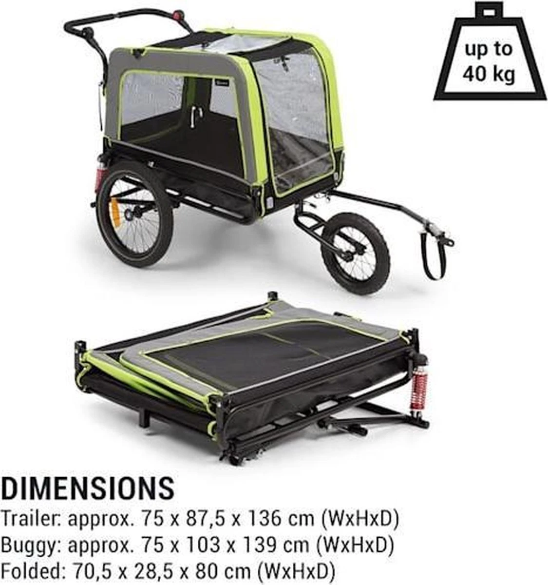 Klarfit Husky Vario 2-in-1 Hondenfietskar Hondenbuggy 240 Liter - Past Bij Alle Fietsen Met 26-28"- 600D Oxford Canvas 7 Klarfit Husky Vario 2-in-1 Hondenfietskar Hondenbuggy 240 Liter - Past Bij Alle Fietsen Met 26-28"- 600D Oxford Canvas - Afbeelding 7
