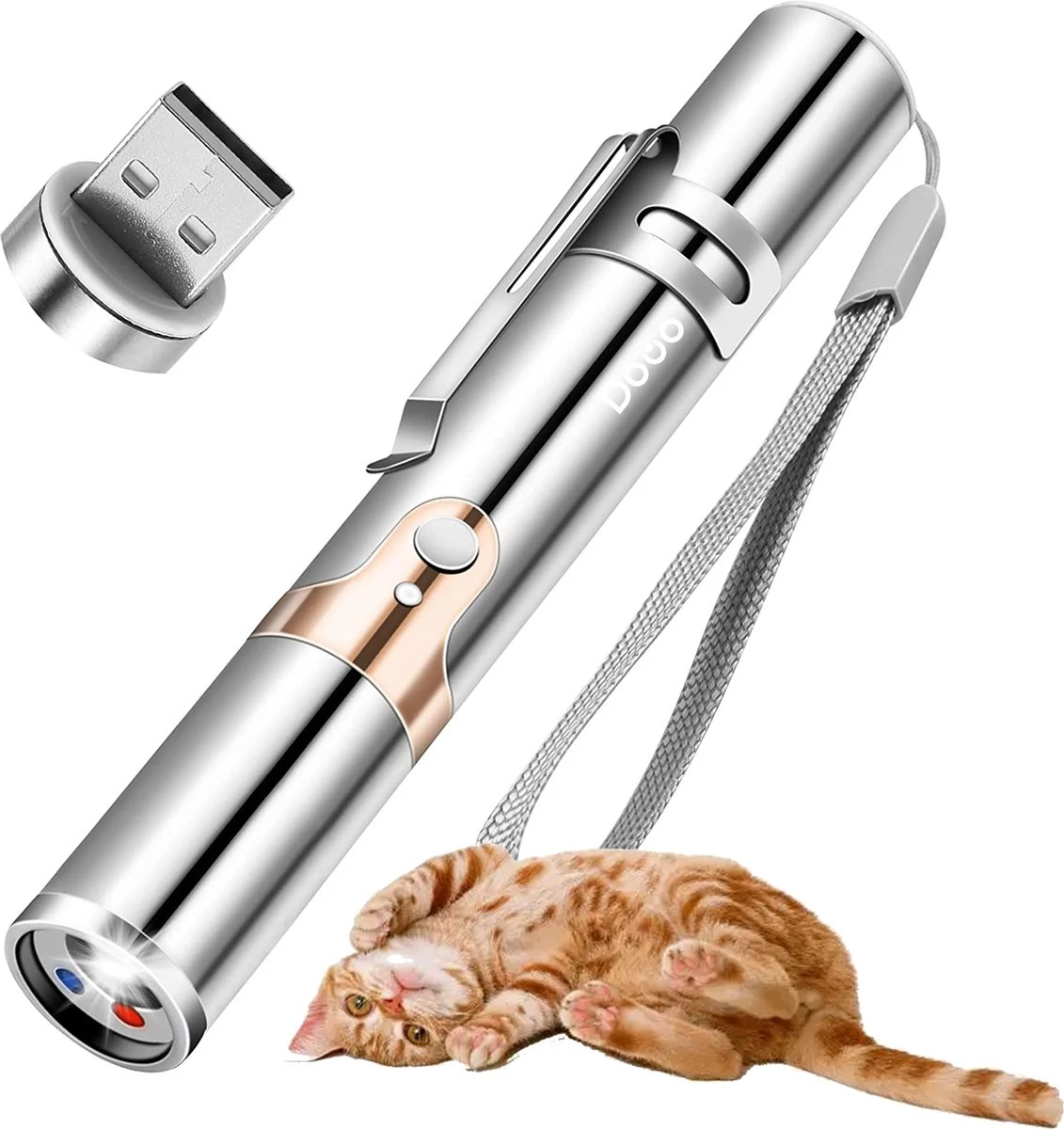 DOWO® - Laserpen - USB Oplaadbaar - Kattenspeeltjes - 7 Verschillende Standen - Laserlampje - RVS Zilver - Laser Pointer 1 DOWO® - Laserpen - USB Oplaadbaar - Kattenspeeltjes - 7 Verschillende Standen - Laserlampje - RVS Zilver - Laser Pointer