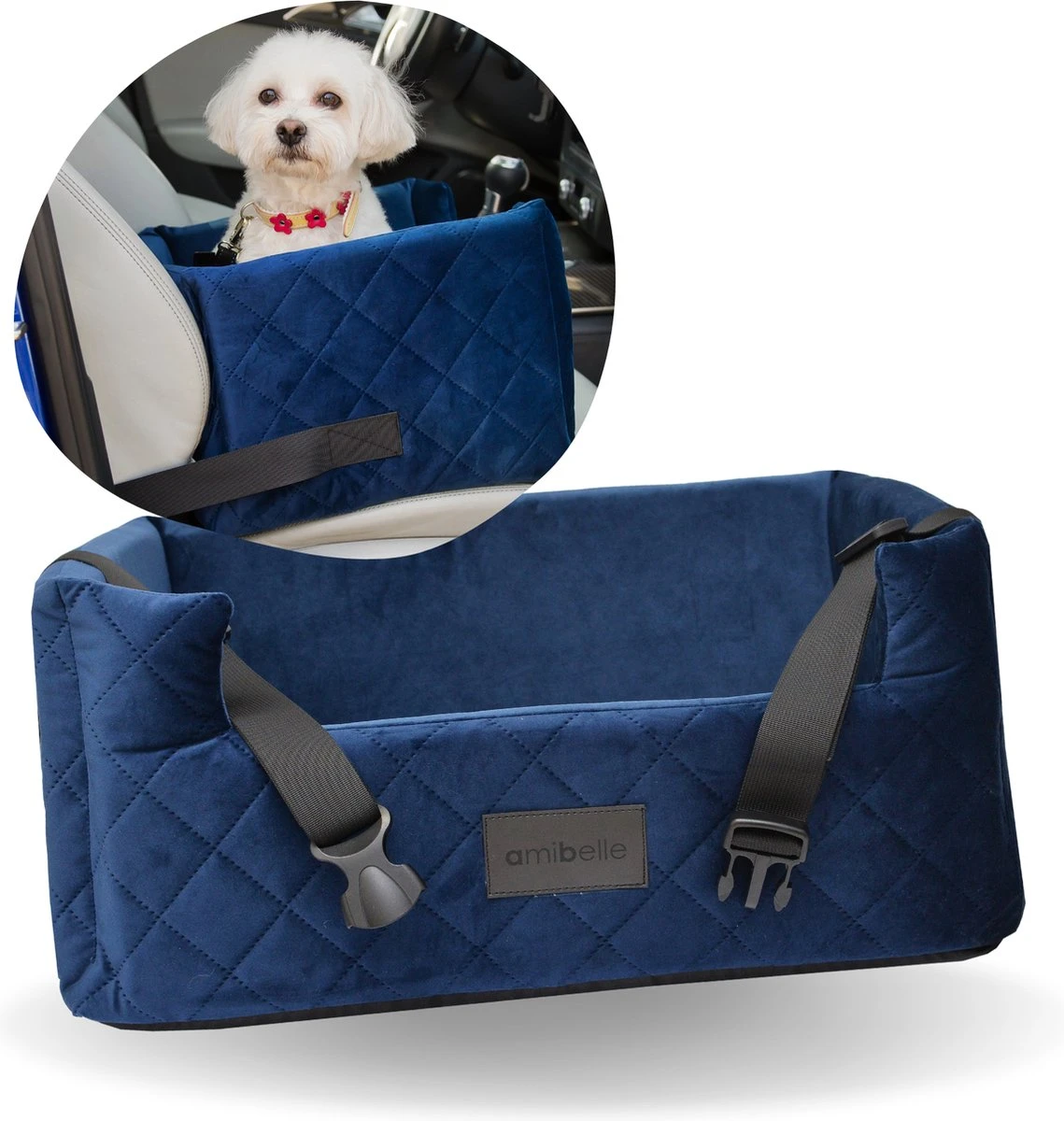 Velvet Blue - Autostoel Voor Hond - 57x50cm - Wasbaar - Hondenmand Auto - Handgemaakt 1 Velvet Blue - Autostoel Voor Hond - 57x50cm - Wasbaar - Hondenmand Auto - Handgemaakt