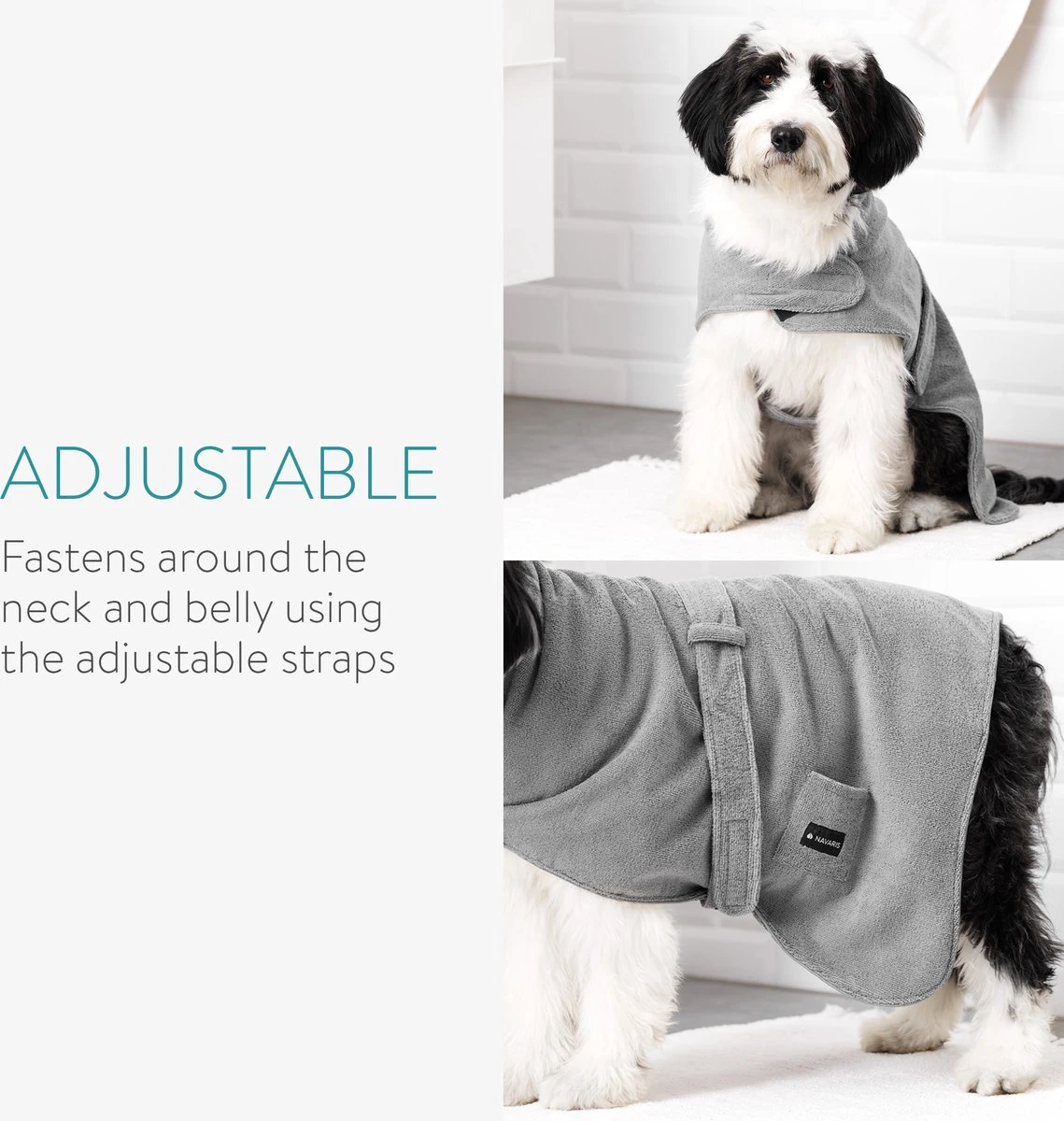 Navaris Hondenbadjas Van Zachte Badstof - Hondendroogjas Met Klittenband - Absorberende Hondenhanddoek Microvezel - Sneldrogende Hondenjas - Maat M 4 Navaris Hondenbadjas Van Zachte Badstof - Hondendroogjas Met Klittenband - Absorberende Hondenhanddoek Microvezel - Sneldrogende Hondenjas - Maat M - Afbeelding 4