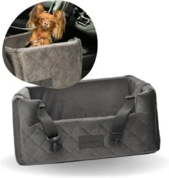 Velvet Silver - Autostoel Voor Hond - 57x50cm - Orthopedisch Kussen - Hondenmand Auto - Wasbaar - Handgemaakt
