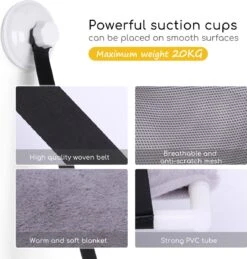 Nobleza 40AG6 - Kattenhangmat - Hangmat Kat - 60x32cm - Kattenhangmat Raam – Kattenbed - Kattenhangmand - Kattenkussen - Grijs -Huisdierbenodigdheden 1146x1200 25