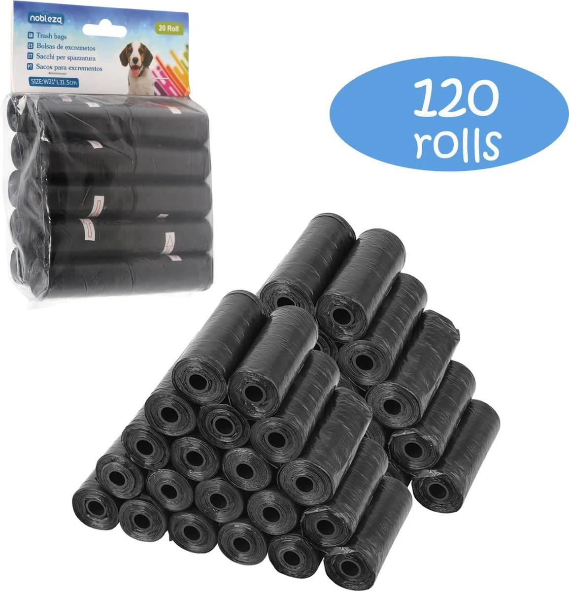 Nobleza KVH Poepzakjes - Hondenpoepzakjes - 1800 Stuks - Zwart - 120 Rollen 1 Nobleza KVH Poepzakjes - Hondenpoepzakjes - 1800 Stuks - Zwart - 120 Rollen