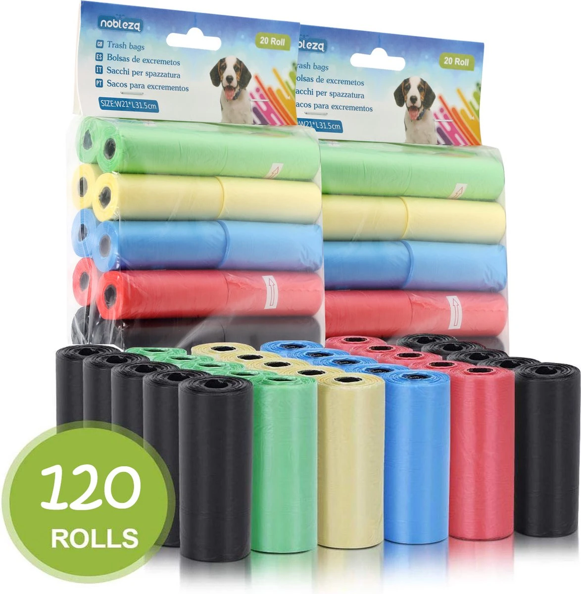 Nobleza 48KVI - Hondenpoepzakjes - Poepzakjes - 1800 Stuks - Ecologisch Verantwoord - 120 Rollen - Gekleurd 1 Nobleza 48KVI - Hondenpoepzakjes - Poepzakjes - 1800 Stuks - Ecologisch Verantwoord - 120 Rollen - Gekleurd