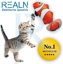RealN Elektrische Speelvis Clownvis Inclusief Catnip Zakje – Kattenspeeltjes - Kattenspeelgoed – Krachtige Batterij – Bewegende Vis – Leukste Kattenspeeltje Goudvis – Kat Actiever Maken – 30 Cm – Speelvis Katten – Wasbaar – Oplaadbaar – Blauw/Wit