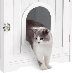 MEUBELEXPERT - Kattenhuis Kattenmand Wit Gesloten Kattentoilet Met Ingang En Handdoekhouder Kattenbak Kast Voor Katten Honden Huisdier 48,5 X 51 X 51,5 Cm Hout -Huisdierbenodigdheden 1181x1200 18