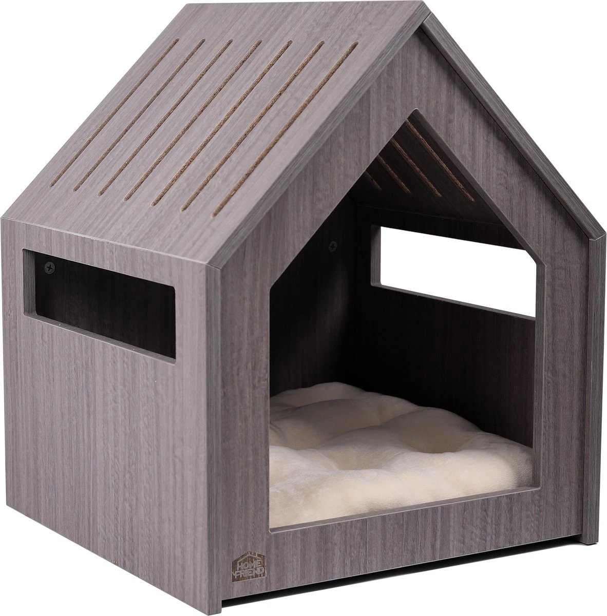Hondenbench Van Hout - Inclusief Foam Hondenbed - M - Antraciet - 49x49x59cm 1 Hondenbench Van Hout - Inclusief Foam Hondenbed - M - Antraciet - 49x49x59cm
