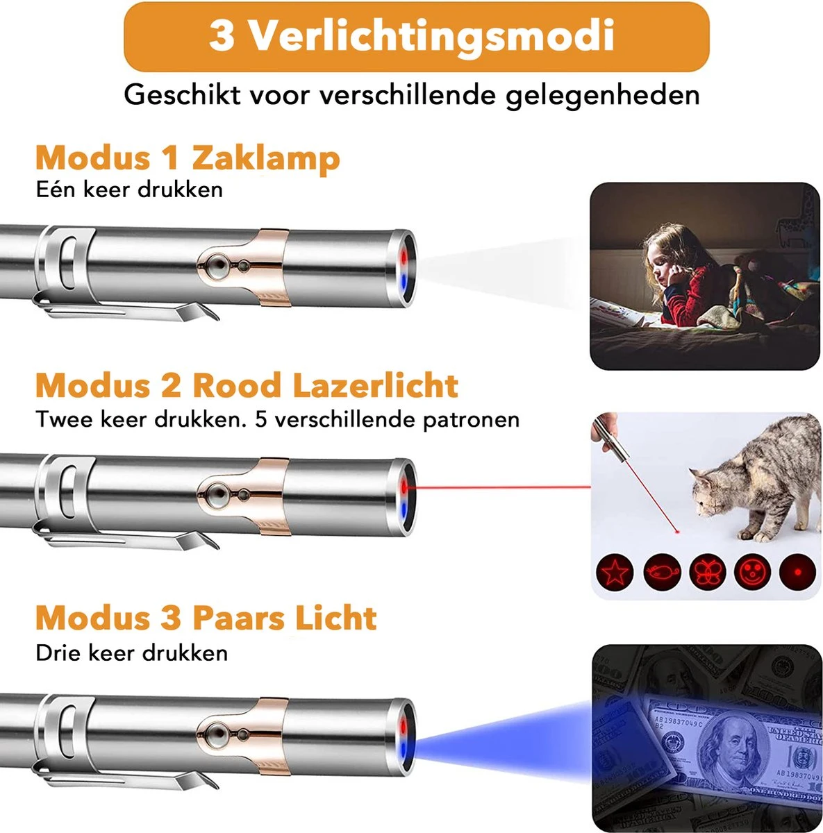 DOWO® - Laserpen - USB Oplaadbaar - Kattenspeeltjes - 7 Verschillende Standen - Laserlampje - RVS Zilver - Laser Pointer 2 DOWO® - Laserpen - USB Oplaadbaar - Kattenspeeltjes - 7 Verschillende Standen - Laserlampje - RVS Zilver - Laser Pointer - Afbeelding 2