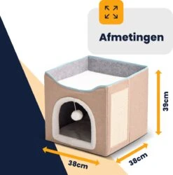 MIRO Katten Huis - Kattenhuizen - Kattenhok - Kattenmand - Dierenhuis - Opvouwbaar - Met Krabmat - Abrikoos -Huisdierbenodigdheden 1186x1200 31
