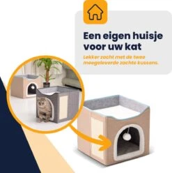 MIRO Katten Huis - Kattenhuizen - Kattenhok - Kattenmand - Dierenhuis - Opvouwbaar - Met Krabmat - Abrikoos -Huisdierbenodigdheden 1194x1200 28