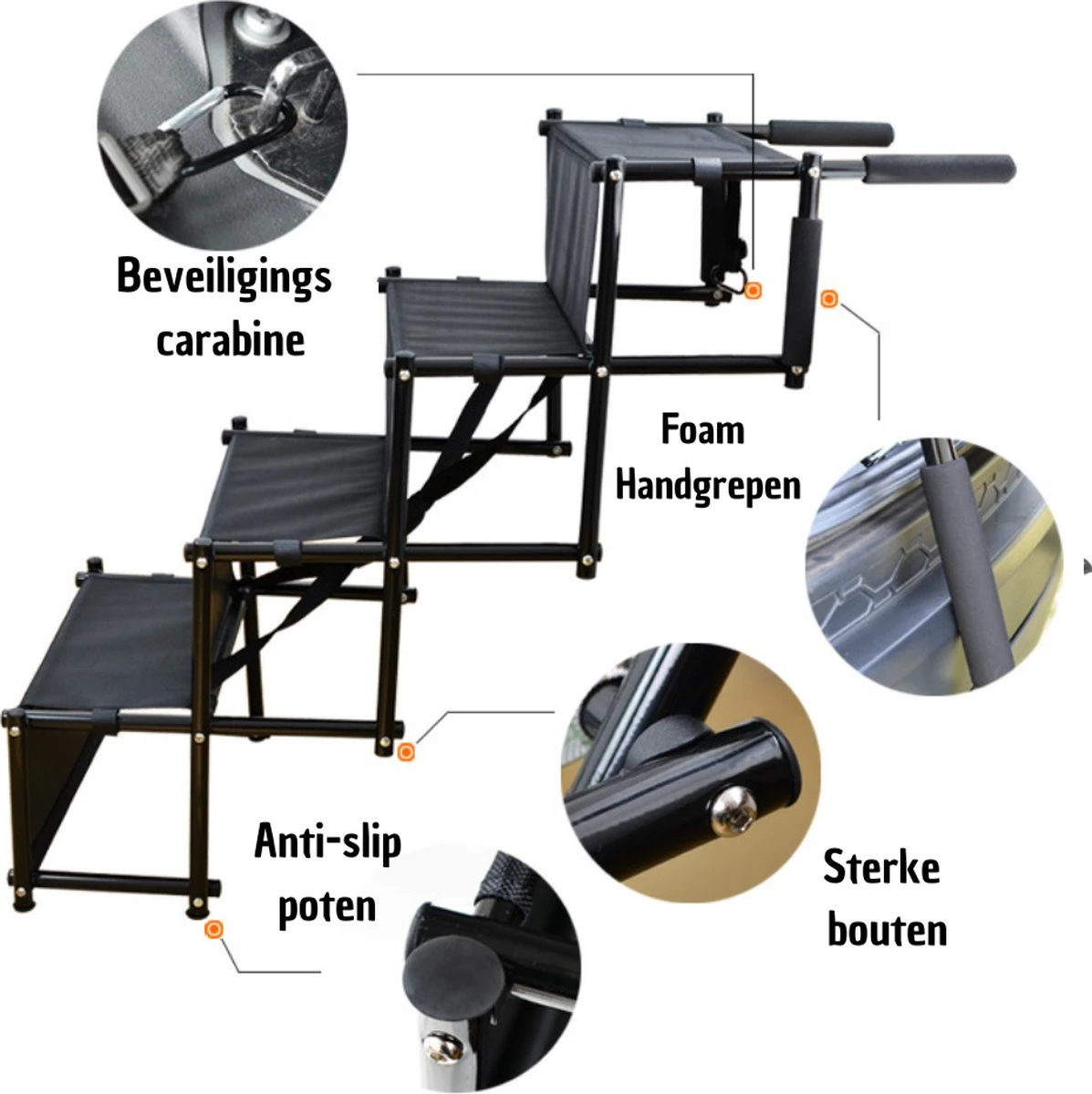 Hondentrap Inklapbaar - Extra Stevig Loopplank Hond Voor Auto - Veilig Trap Voor Hond - Anti Slip Met Coating - Zwart Deluxe 7 Hondentrap Inklapbaar - Extra Stevig Loopplank Hond Voor Auto - Veilig Trap Voor Hond - Anti Slip Met Coating - Zwart Deluxe - Afbeelding 7