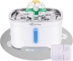 Qumax RVS Drinkfontein Voor Kat Met 3 Filters & Matje - Water Fontein - Waterdispenser - Waterautomaat - 2,5 L
