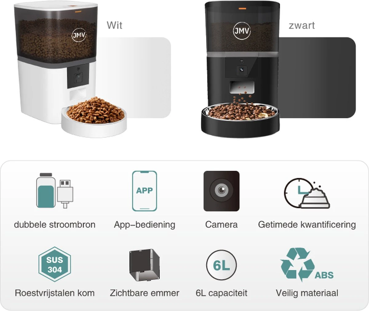 JMV Automatische Voerbak Voor Kat En Hond - Voerautomaat Met Verstelbare Camera En Smartphone Besturing - 6 Liter 4 JMV Automatische Voerbak Voor Kat En Hond - Voerautomaat Met Verstelbare Camera En Smartphone Besturing - 6 Liter - Afbeelding 4