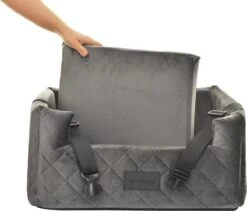 Velvet Silver - Autostoel Voor Hond - 57x50cm - Orthopedisch Kussen - Hondenmand Auto - Wasbaar - Handgemaakt -Huisdierbenodigdheden 1200x1025 3