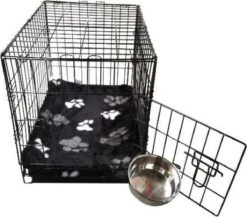 Topmast Hondenbench Bench Autobench Zwart - L - 91 Cm - Opvouwbaar + Teddybont Kussen Zwart Print