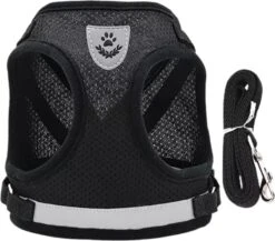 Merkloos Kittentuigje - Kattentuigje Reflecterend - Kattenharnas - Kattentuig Met Looplijn - Zwart - Maat XS