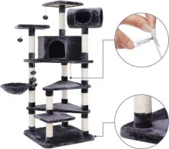 XXL Luxe Katten Krappaal Met Hangmat & Kattenhuisjes - Activity Center - Grote Krappaal Klimpaal - 165 CM Hoog - Grijs/Zwart -Huisdierbenodigdheden 1200x1057 17