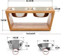 Verhoogde Voerbak Hond Met Standaard - RVS - Bamboe - Waterbak - Etensbak - Inhoud 1100ml & 900ml - Ergonomisch - Hout -Huisdierbenodigdheden 1200x1075 3