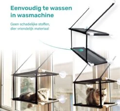 Raamhangmat - Dubbellaags - Met Zuignappen - 20kg Draag Gewicht - Kattenhangmat - Hangmat Kat - Kattenbed - Kattenkussen - Kattenbank - Kattenmand - Raam - Kattenhangmat Raam - Zwart - Radiator -Huisdierbenodigdheden 1200x1115 12