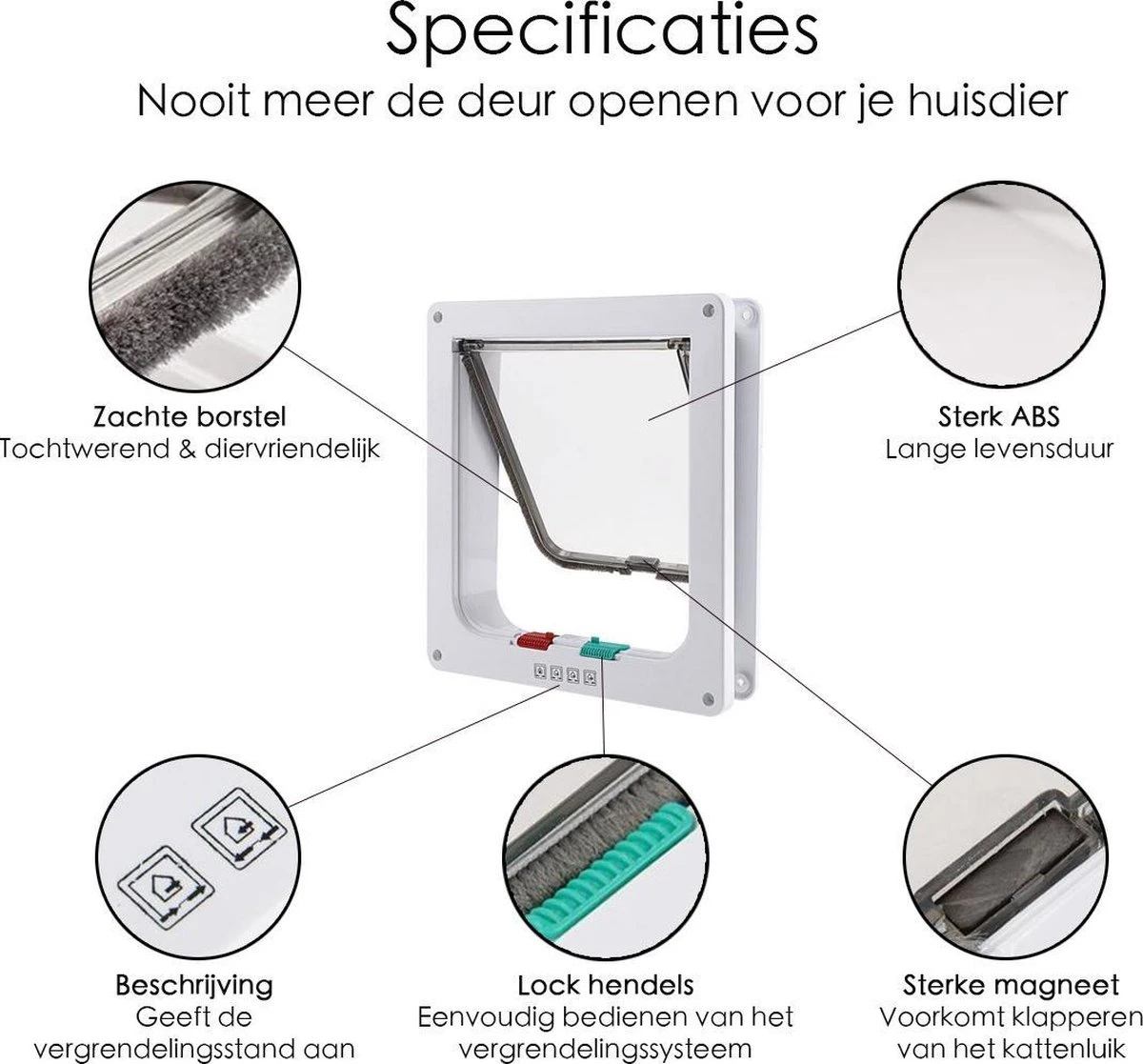Merkloos Kattenluik - Inclusief Tunnel - 4 Vergendelingsstanden - Wit - Waterdicht - 23 X 25 X 5.5 Cm 6 Merkloos Kattenluik - Inclusief Tunnel - 4 Vergendelingsstanden - Wit - Waterdicht - 23 X 25 X 5.5 Cm - Afbeelding 6