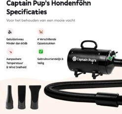Captain Pup's Professionele Hondenföhn Met 4 Opzetstukken - Bijgeleverde Hondenborstel - Waterblazer Voor Honden - Zwart -Huisdierbenodigdheden 1200x1117