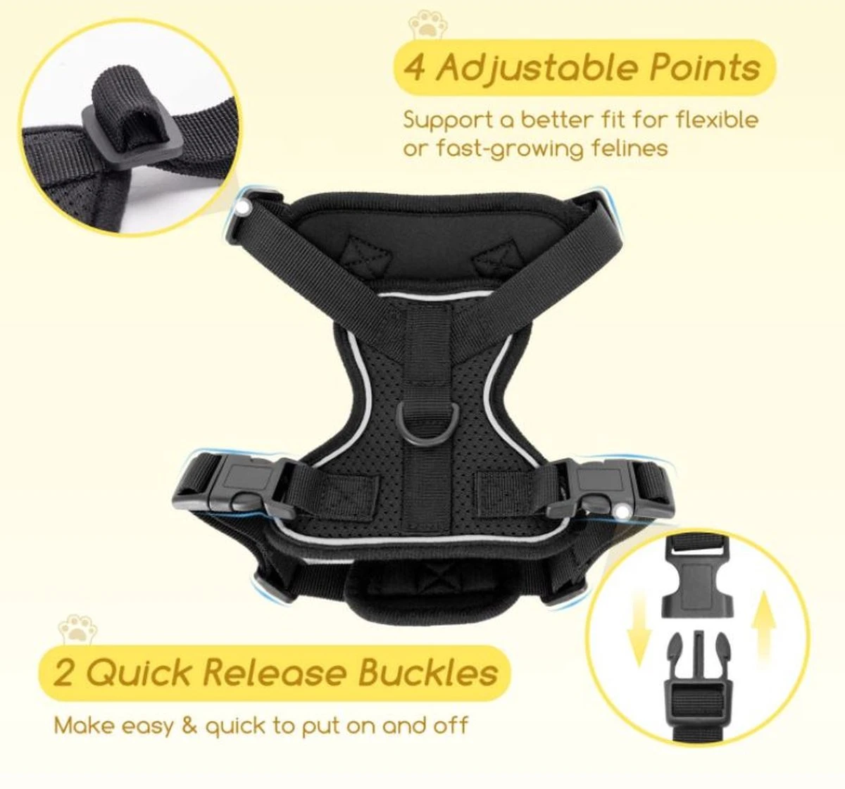 Nobleza Kattenharnas M Reflecterend Zwart Met Riem 6 Nobleza Kattenharnas M Reflecterend Zwart Met Riem - Afbeelding 6