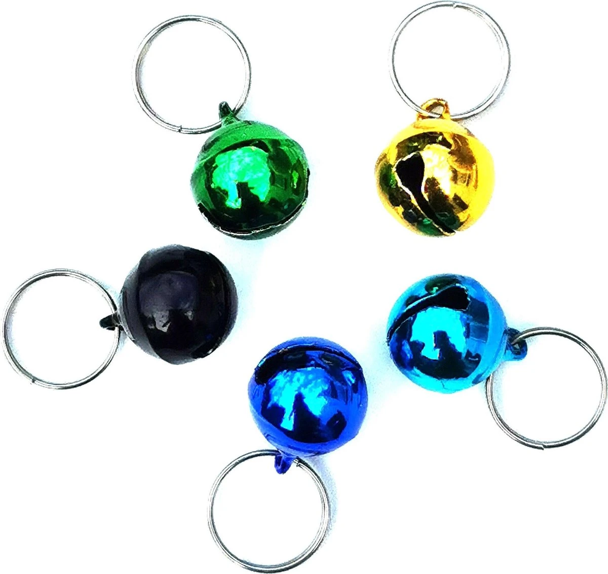 Kattenbelletjes | Set Van 5 | Blauw/Groen Tinten | Ø11mm 1 Kattenbelletjes | Set Van 5 | Blauw/Groen Tinten | Ø11mm