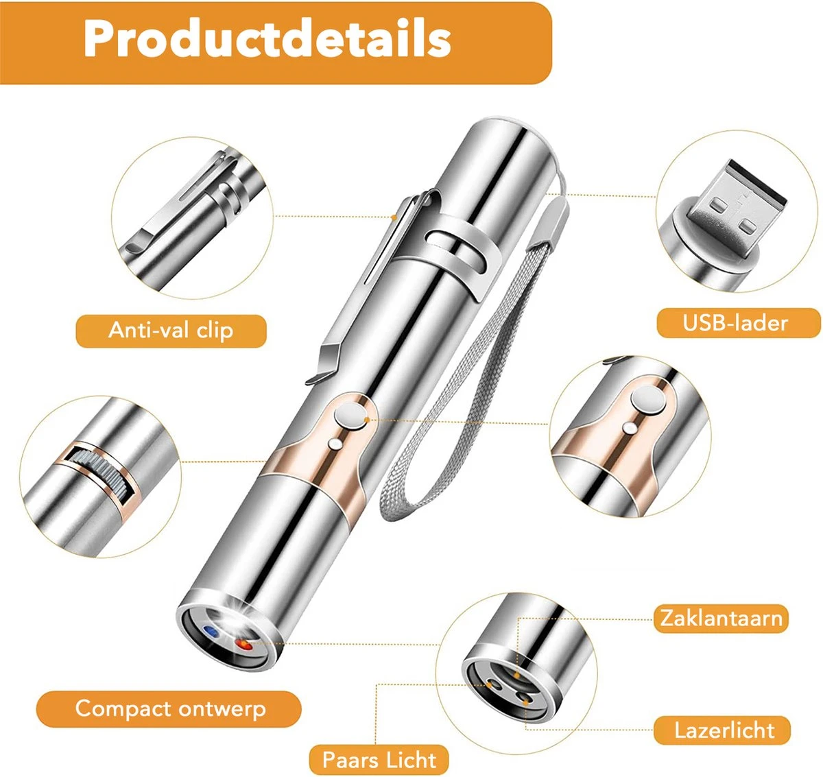 DOWO® - Laserpen - USB Oplaadbaar - Kattenspeeltjes - 7 Verschillende Standen - Laserlampje - RVS Zilver - Laser Pointer 5 DOWO® - Laserpen - USB Oplaadbaar - Kattenspeeltjes - 7 Verschillende Standen - Laserlampje - RVS Zilver - Laser Pointer - Afbeelding 5