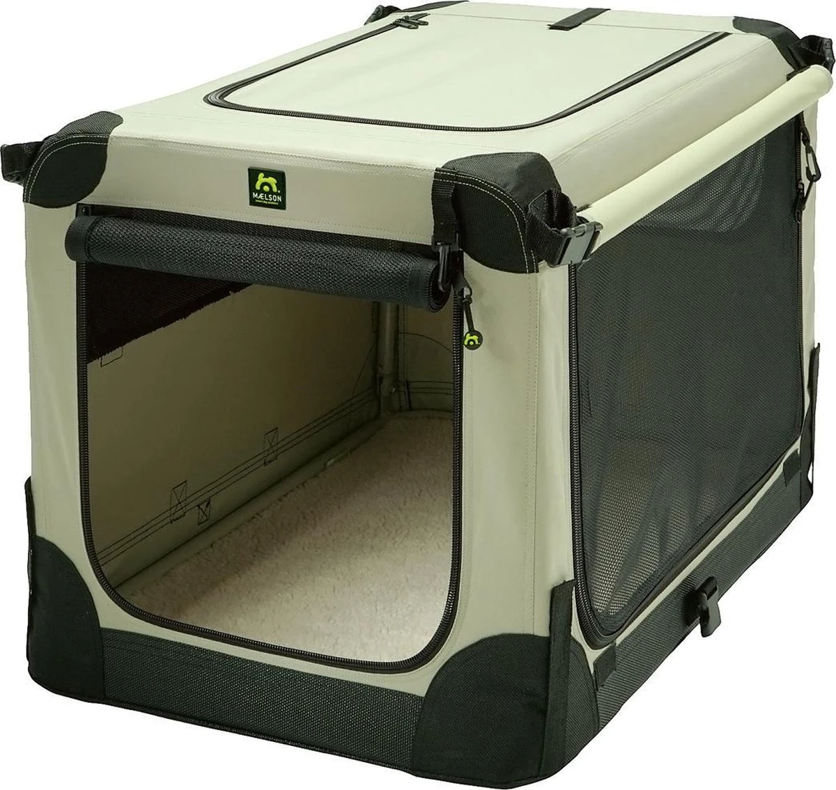 Maelson Soft Kennel - Robuuste Hondenbench Van Zacht Materiaal - Opvouwbare Kennel Met Stevig Stalen Binnenframe - Beige/zwart - XXS / XS / S / M / L / XL / XXL - 72 S 15 Maelson Soft Kennel - Robuuste Hondenbench Van Zacht Materiaal - Opvouwbare Kennel Met Stevig Stalen Binnenframe - Beige/zwart - XXS / XS / S / M / L / XL / XXL - 72 S - Afbeelding 15