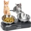 Nobleza Katten Voerbakjes - Ergonomische Dubbele Voerbak - Anti Braak Voerbak Voor Katten - Zwart - Dubbel - RVS