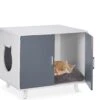 Relaxdays Kattenbak Ombouw Design - Kattenhuis Op Pootjes - Kattenmeubel Wit - Kattenkast
