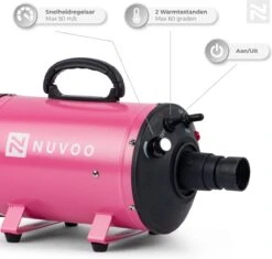 Nuvoo Professionele Hondenföhn / Waterblazer / Hondenborstel Met 3 Opzetstukken - Verstelbare Vermogen Tot 2200W - Warme / Koude Stand - Roze -Huisdierbenodigdheden 1200x1140 2