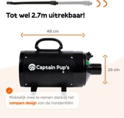 Captain Pup's Professionele Hondenföhn Met 4 Opzetstukken - Bijgeleverde Hondenborstel - Waterblazer Voor Honden - Zwart -Huisdierbenodigdheden 1200x1145