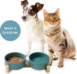 Voerbak Hond - Voerbak Kat - Drinkbak - Met Bamboe Standaard - 2x 400 Ml - Maat S - Groen Mat -Huisdierbenodigdheden 1200x1146 14