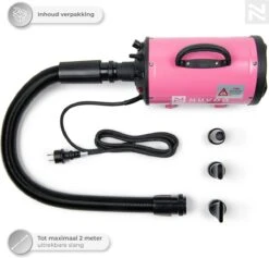 Nuvoo Professionele Hondenföhn / Waterblazer / Hondenborstel Met 3 Opzetstukken - Verstelbare Vermogen Tot 2200W - Warme / Koude Stand - Roze -Huisdierbenodigdheden 1200x1151 2