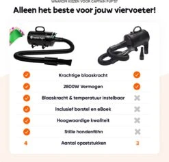 Captain Pup's Professionele Hondenföhn Met 4 Opzetstukken - Bijgeleverde Hondenborstel - Waterblazer Voor Honden - Zwart -Huisdierbenodigdheden 1200x1153