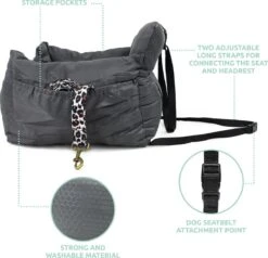 Studio Proud - Honden Autostoel - Autozitje - Automand - Zeer Luxe Hondenmand Voor In De Auto - Comfortabele Honden Autozitje - Antraciet - Zeer Makkelijk Schoon Te Maken - Veilig Auto Bench Voor Puppy En/of Hond